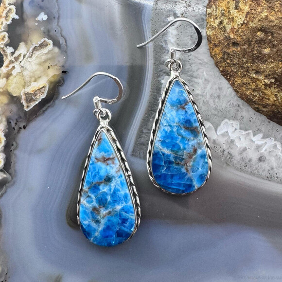Sterling Silver Southwestern Style Apatite Teardrop Dangle Earrings For Women - Picture 1 of 10